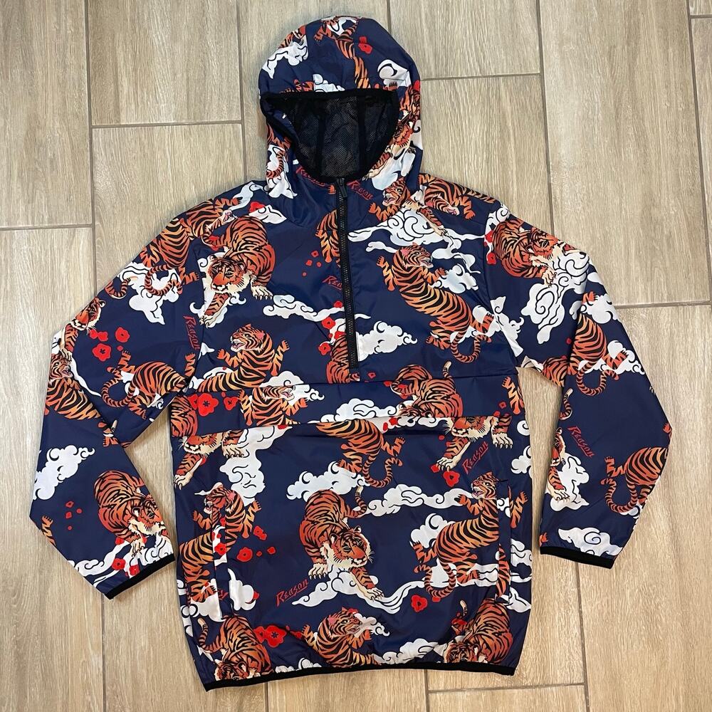 Reason Windbreaker Jacket Mens M NWT Tiger Print Hooded Y2K Streetwear Half Zip